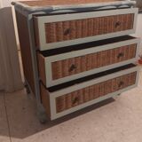 Meuble 3 tiroirs en rotin/ commode
