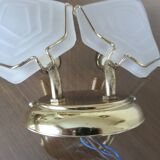 Double wall lamp in frosted glass and gold metal from the 70s