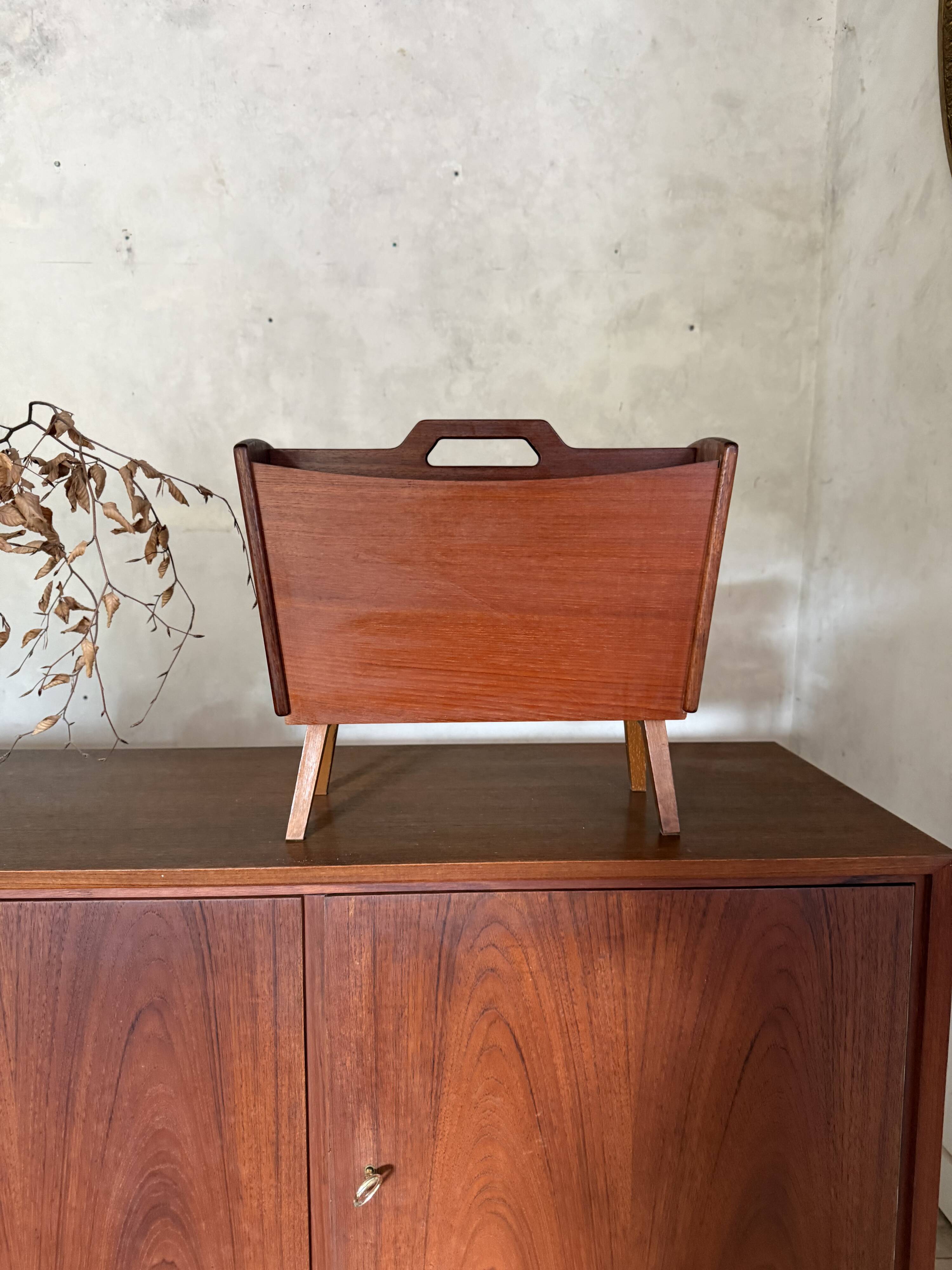 Vintage Scandinavian teak magazine rack