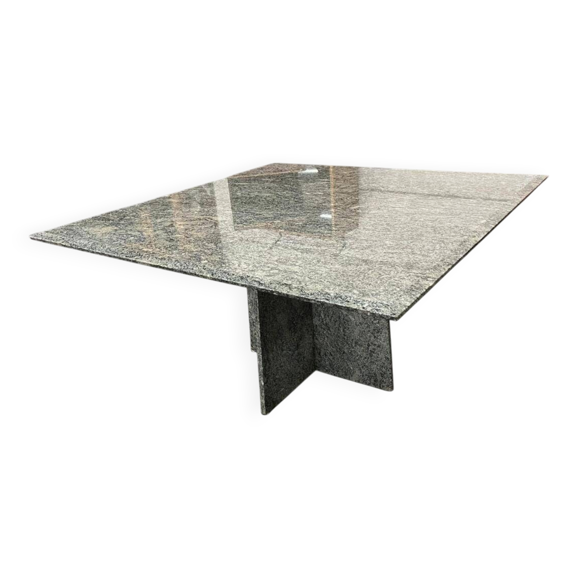 Vintage square dining table in green marble / wabi-sabi table