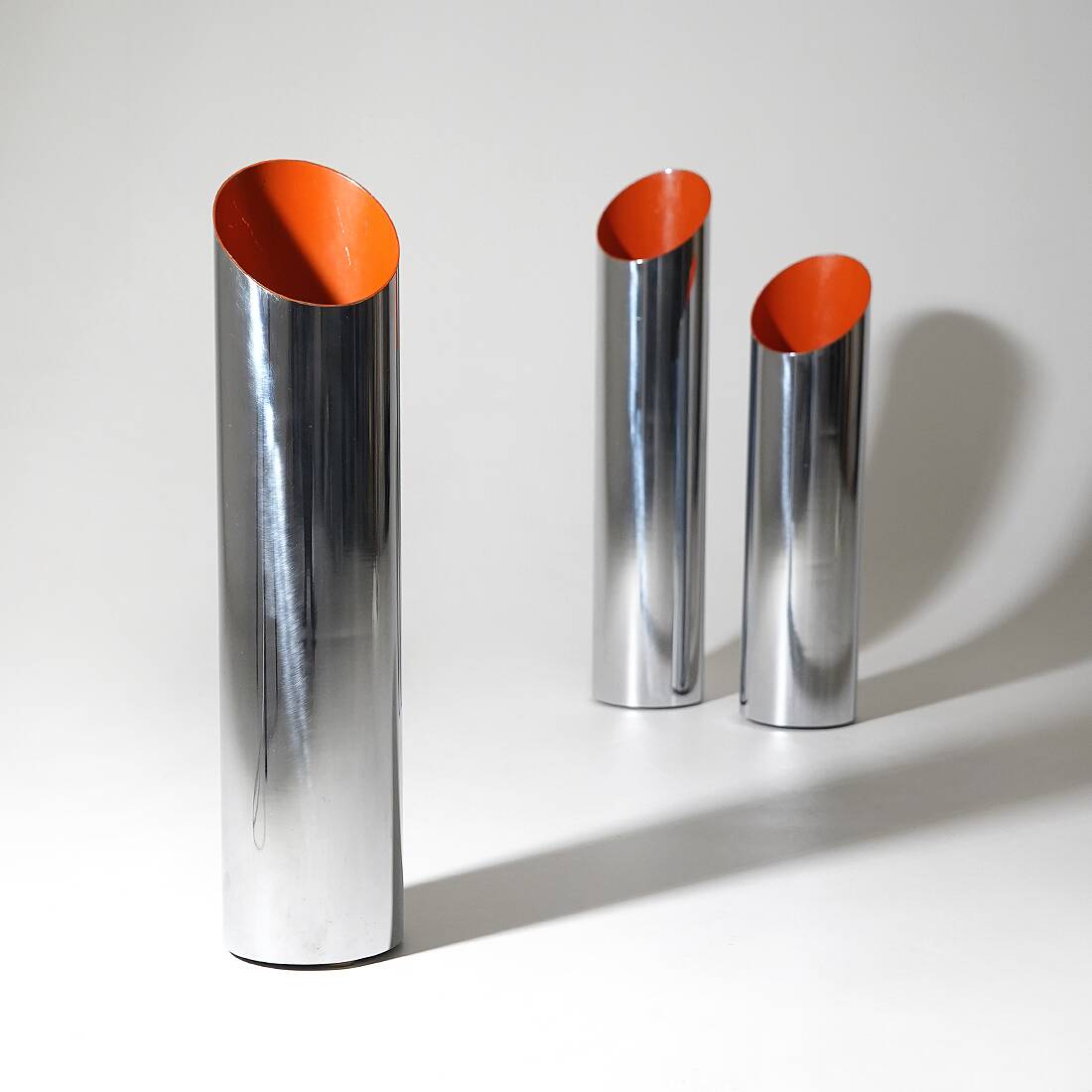 3 chrome-plated metal umbrella stands, 1970s