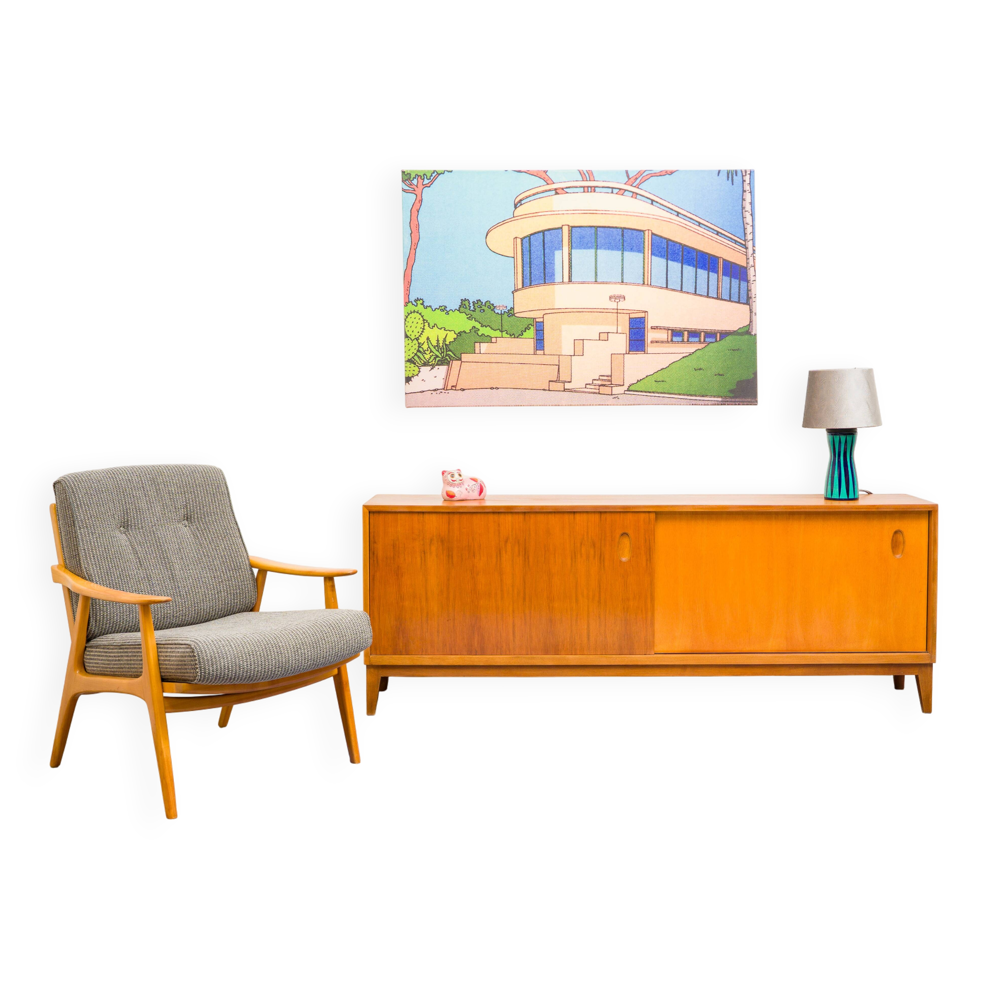 Walnut sideboard with sliding doors, 1950s, design Georg Satink