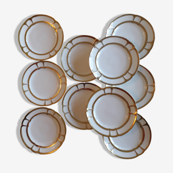 Set of 10 porcelain assxiettes - GOLD and WHITE decoration - VINTAGE
