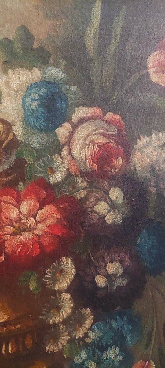 Peinture à l'huile sur toile nature morte aux fleurs, début du XIXe siècle
