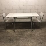 Gray strillee white formica table with 2 chairs 60s