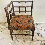 Chaise d'angle vintage Art Déco en bois bobbin et tissus, circa 1930