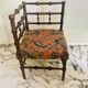Vintage Art Deco corner chair in bobbin wood and fabric, circa 1930