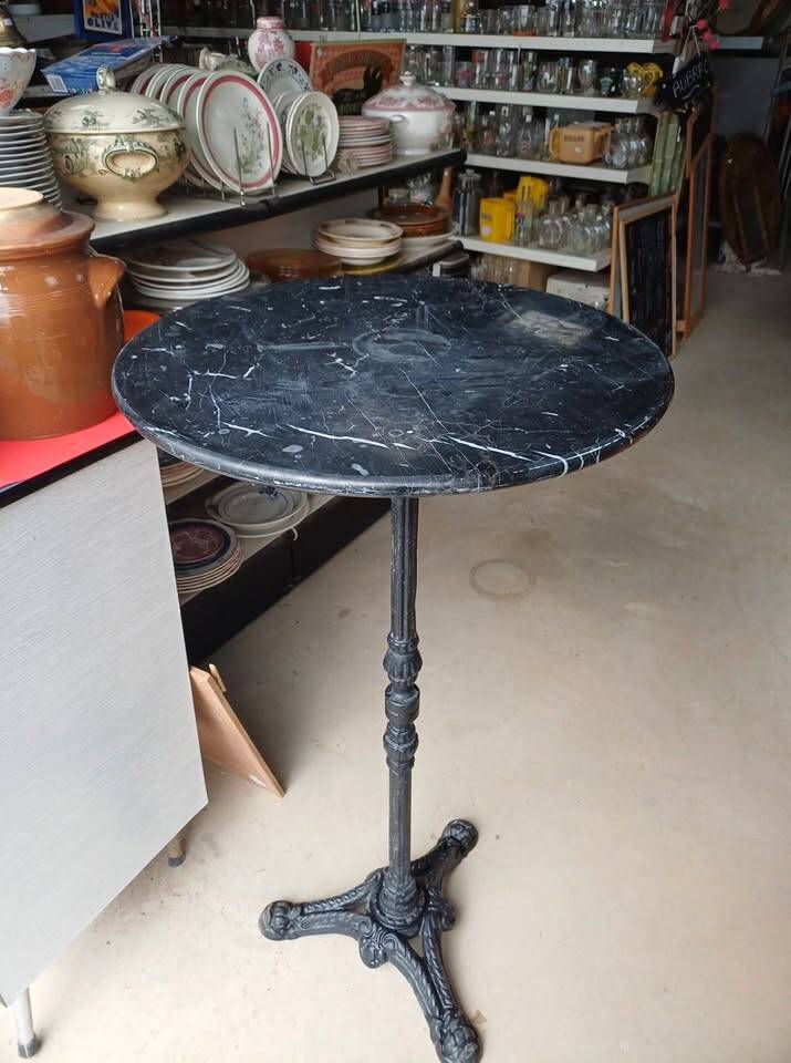 High Vintage Bistro Table – Black Marble & Cast Iron –