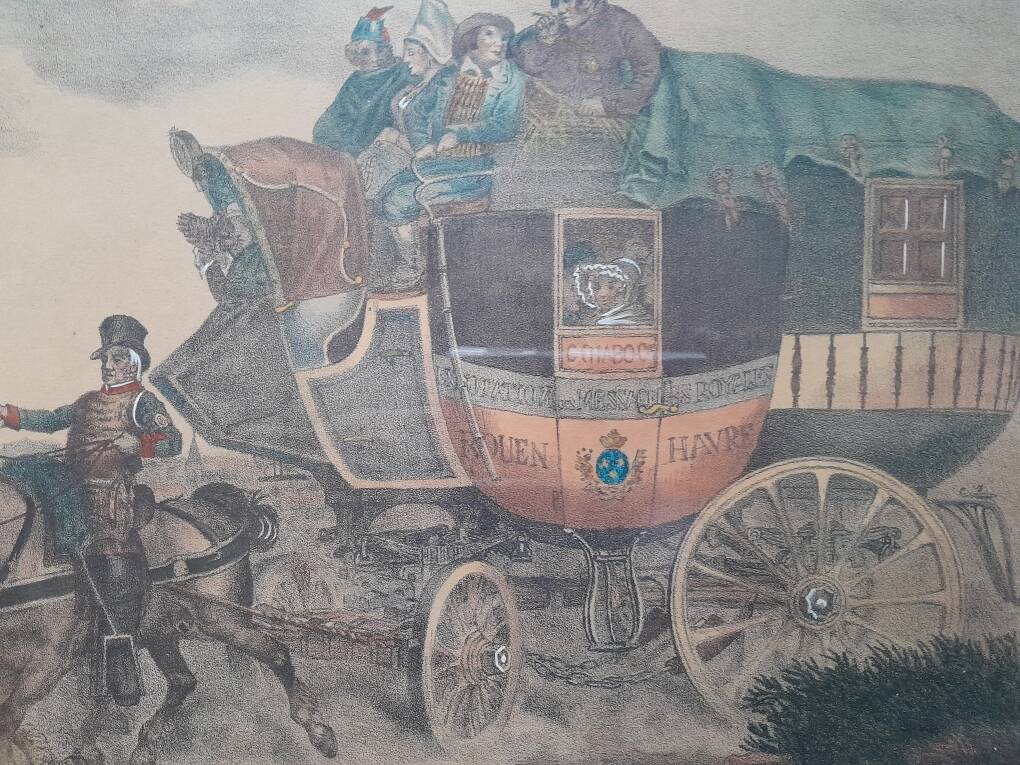 Lithograph "The Departure of the Stagecoach"