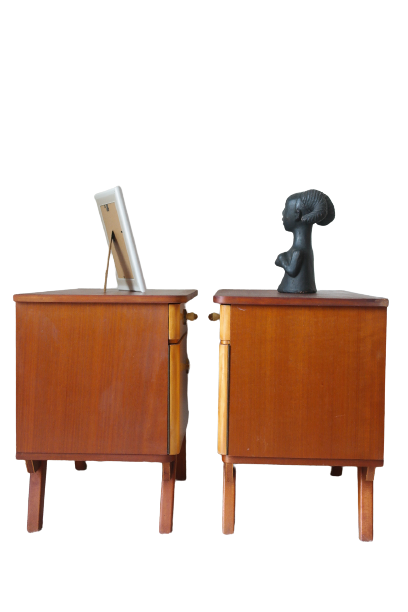 Paire de chevets vintage en bois pieds compas