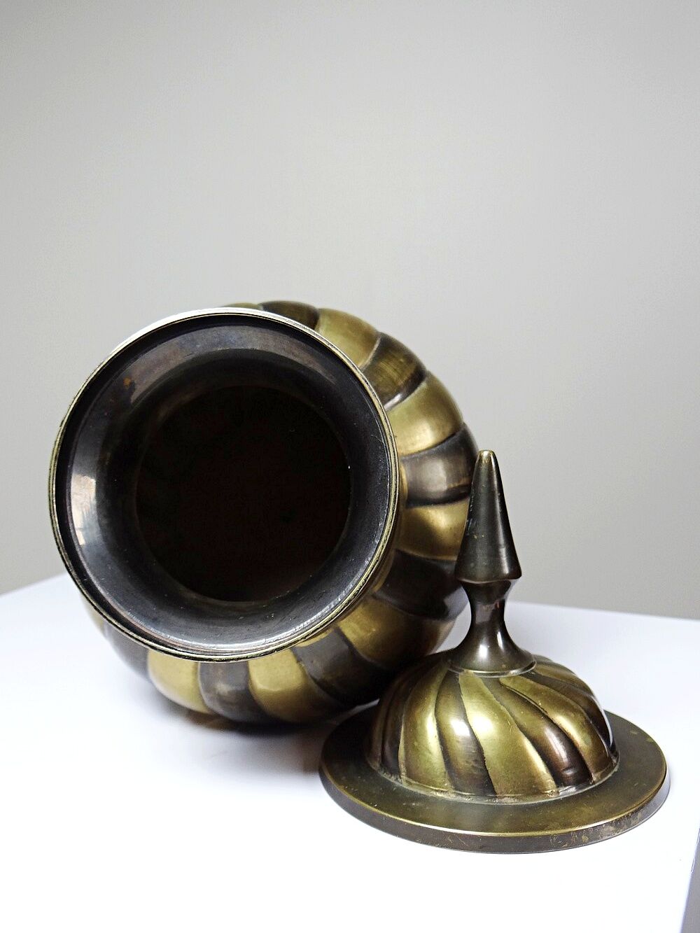 Twisted brass covered pot, vintage Indian craftsmanship from the 60s-80s.