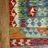 Oriental kilim rug afghan colored red green multicolored