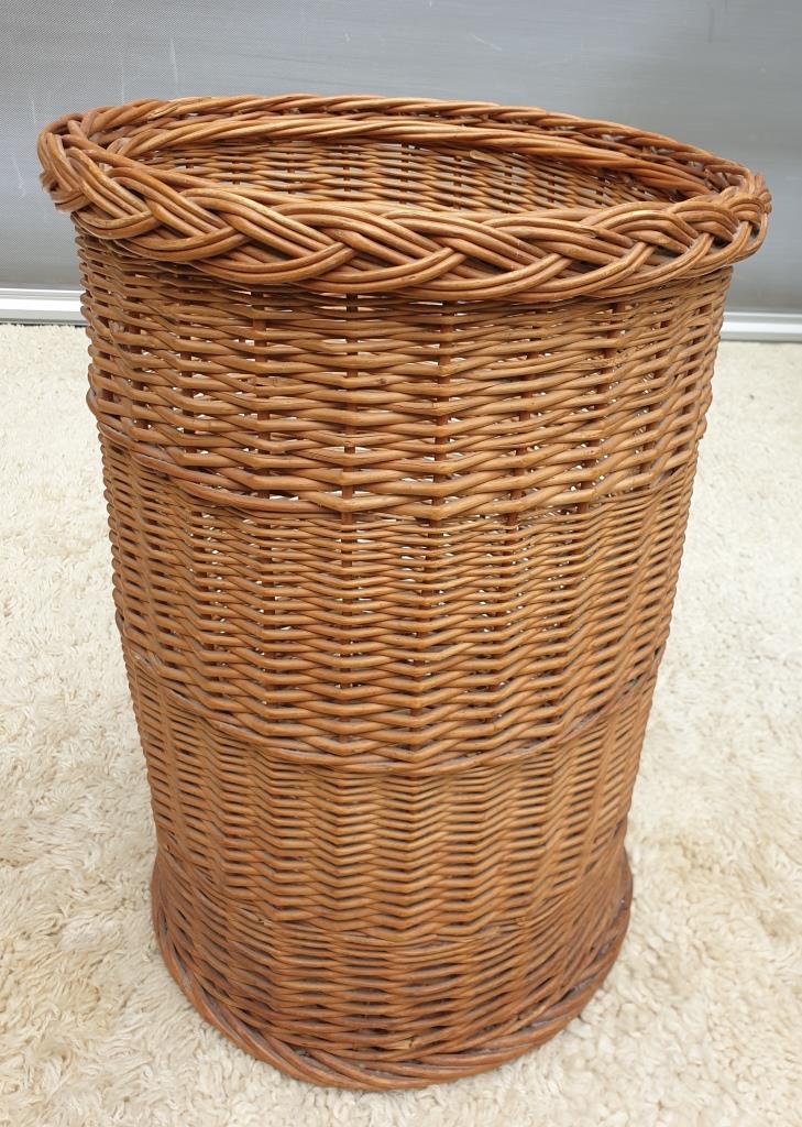 Vintage cylindrical rattan basket