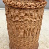 Vintage cylindrical rattan basket