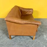 Danish two seater tan leather Stouby sofa