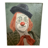 Tableau clown huile sur toile signée