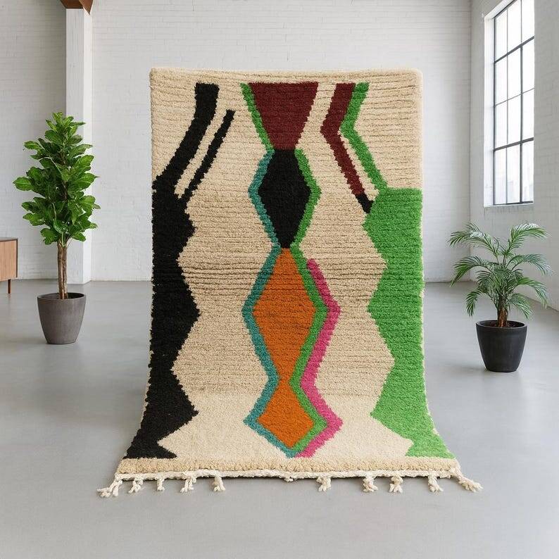 Handmade natural wool rug, size 100 x 200 cm