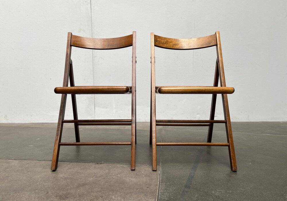 Mid-century wooden folding chair set with Viennese wicker seats, 1960s.