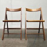 Mid-century wooden folding chair set with Viennese wicker seats, 1960s.