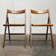 Ensemble de chaises pliantes en bois du milieu du siècle avec sièges en osier viennois, années 1960