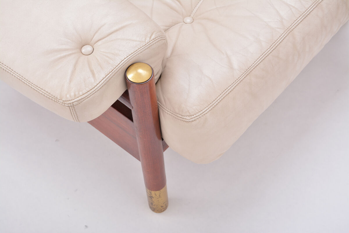 Beige Midcentury Lounge Chair with Ottoman Model "Sella" by Carlo de Carli