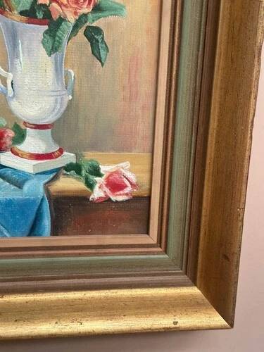 Oil on Canvas – “Still Life with Vase” by R.P. Vintage & Framed 28×40cm