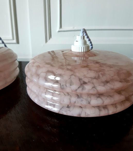 Pair of pink Clichy glass pendant lamps