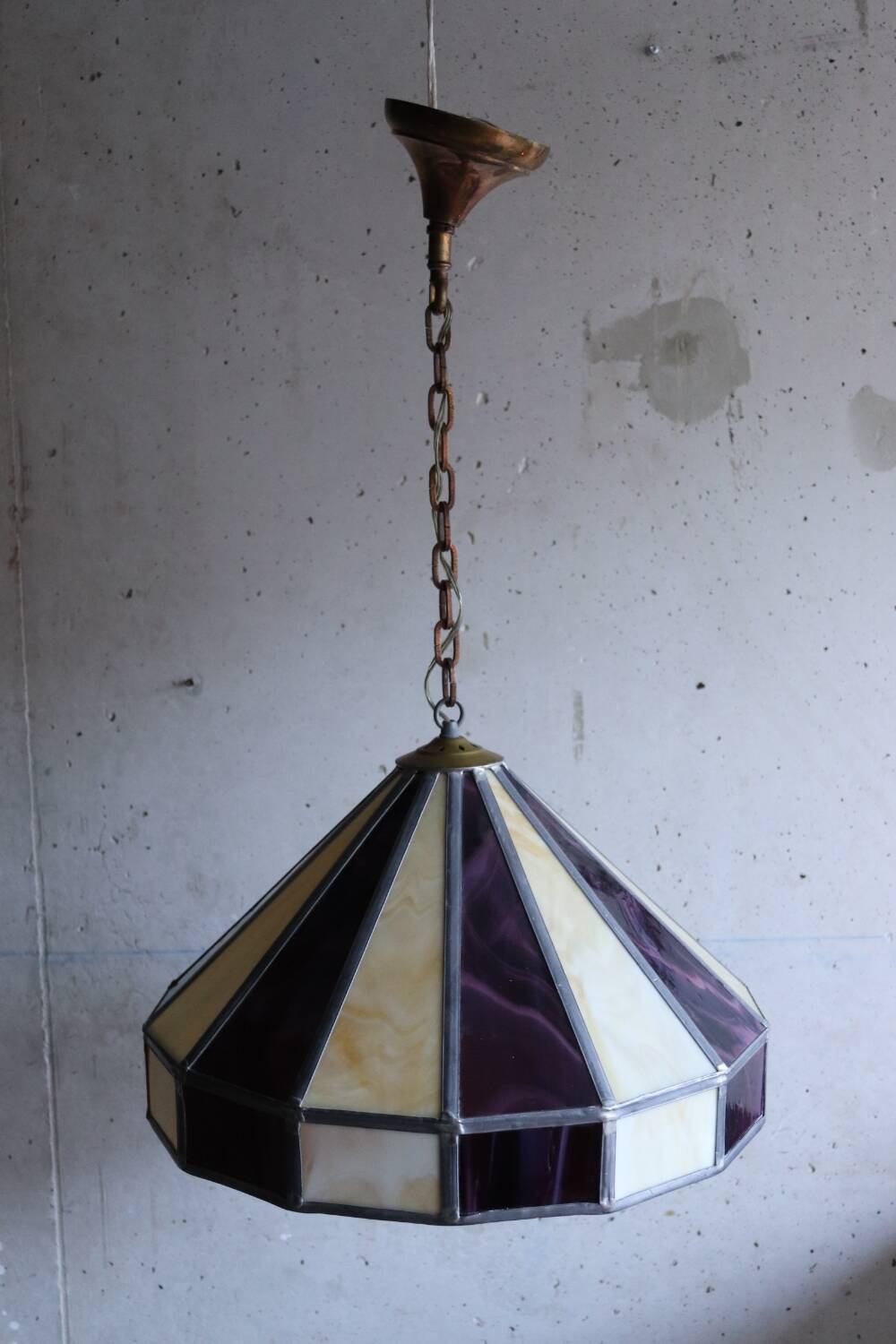 Large cream and purple tiffany style art deco pendant light