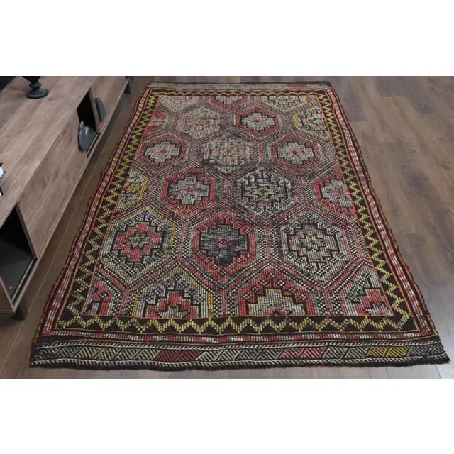 Vintage Turkish Oushak Handmade Wool Cotton Red Area Rug 170x272