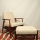 Scandinavian armchair and foot rest beige boucle design by H.lis