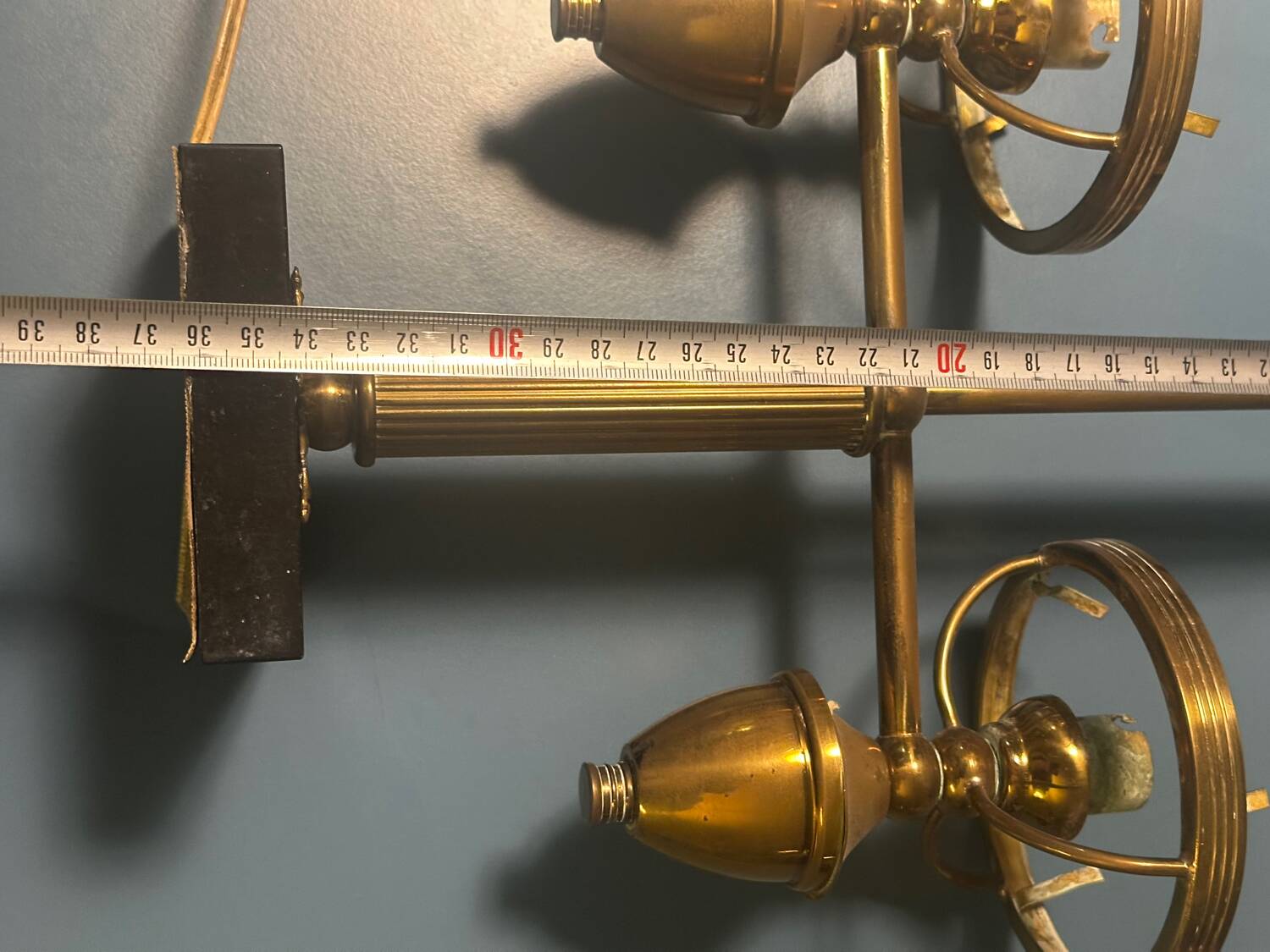 Double lamp fixture in brass, neo-classical style from the 1950s.