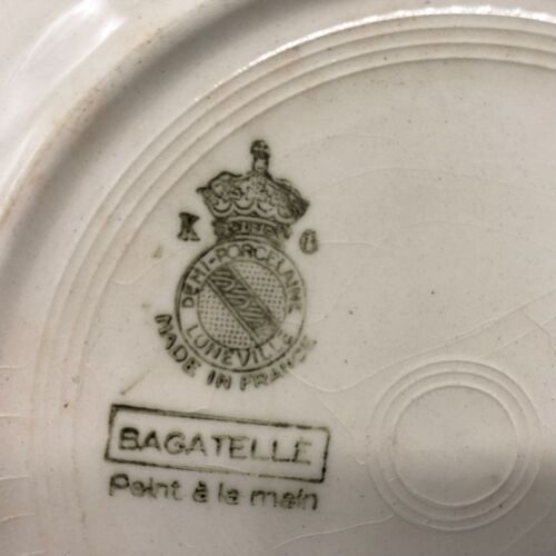 4 assiettes creuses « Lunéville » modèle Bagatelle, décor peint à la main