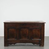 Large antique panelled English oak chest from the 18th century