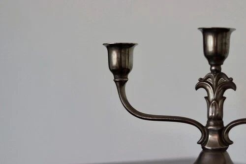 Vintage Pewter 3-Arm Candelabra – Art Deco / Art Nouveau Style
