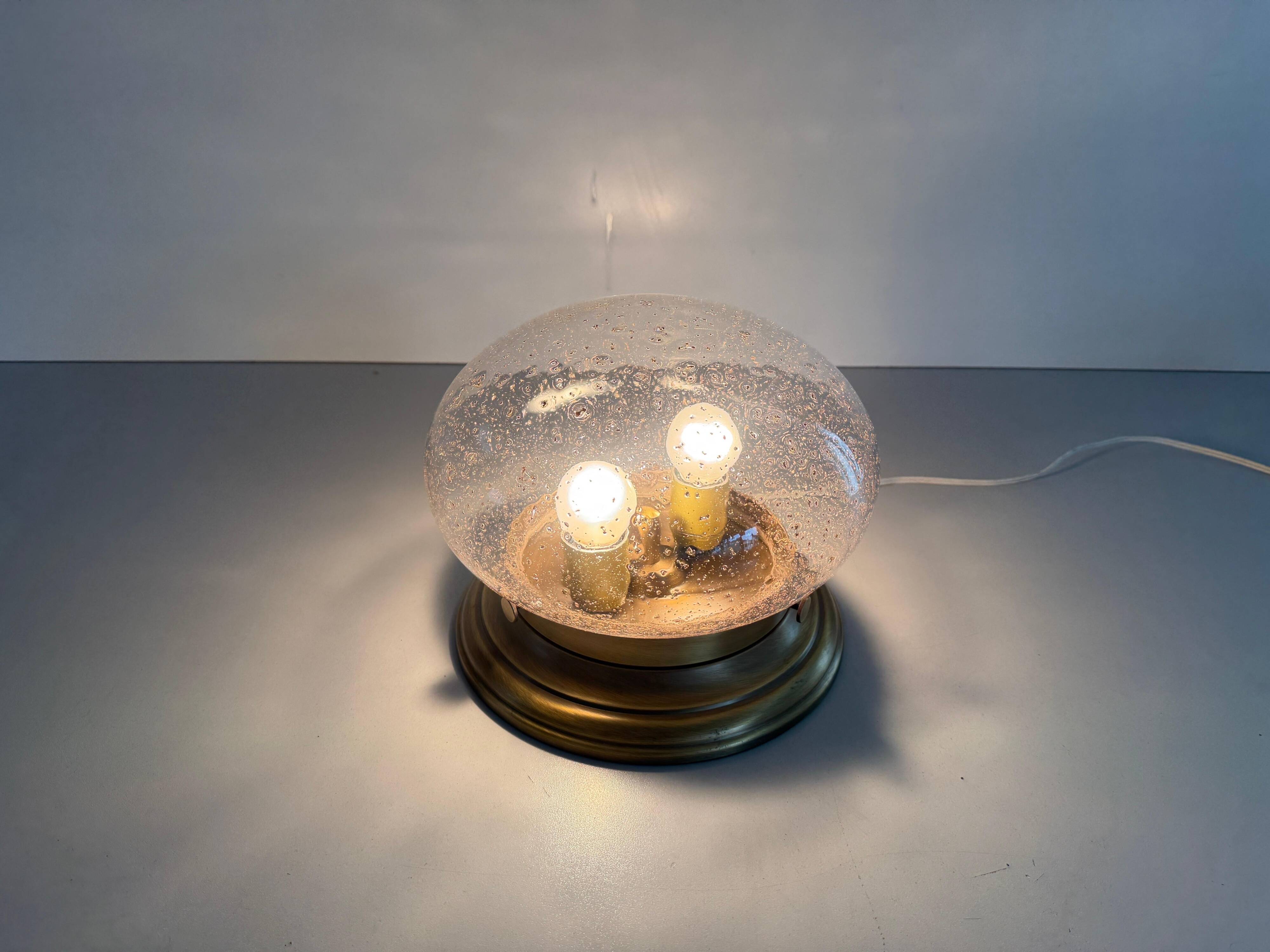 Flush glass shade with bubble pattern and brass base by Hillebrand, 1960s, Germany.