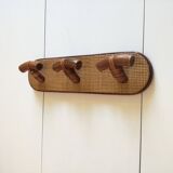 Wall-mounted coat rack with three hooks in cane and rattan L43