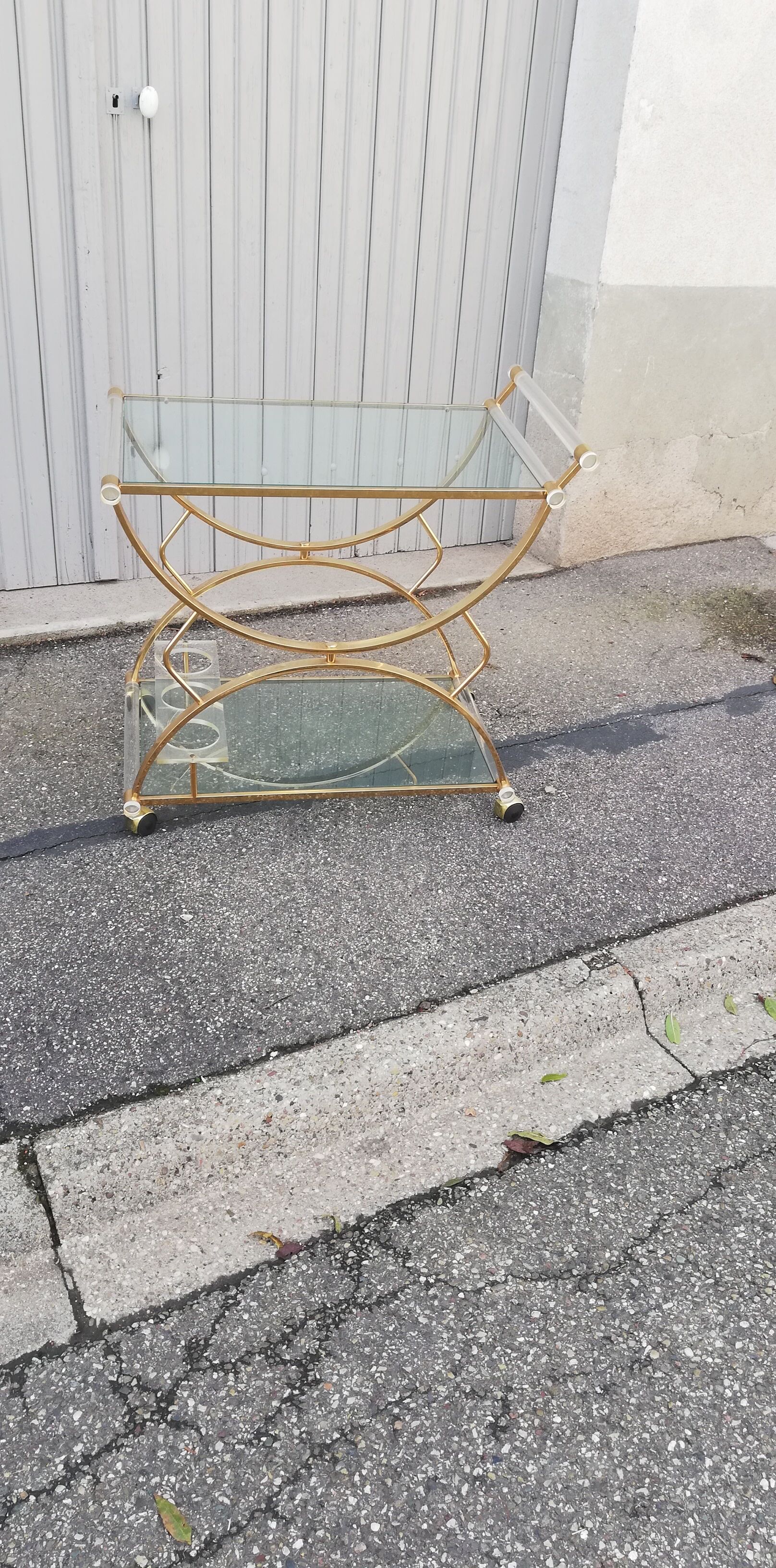 Vintage golden and glass kitchen trolley