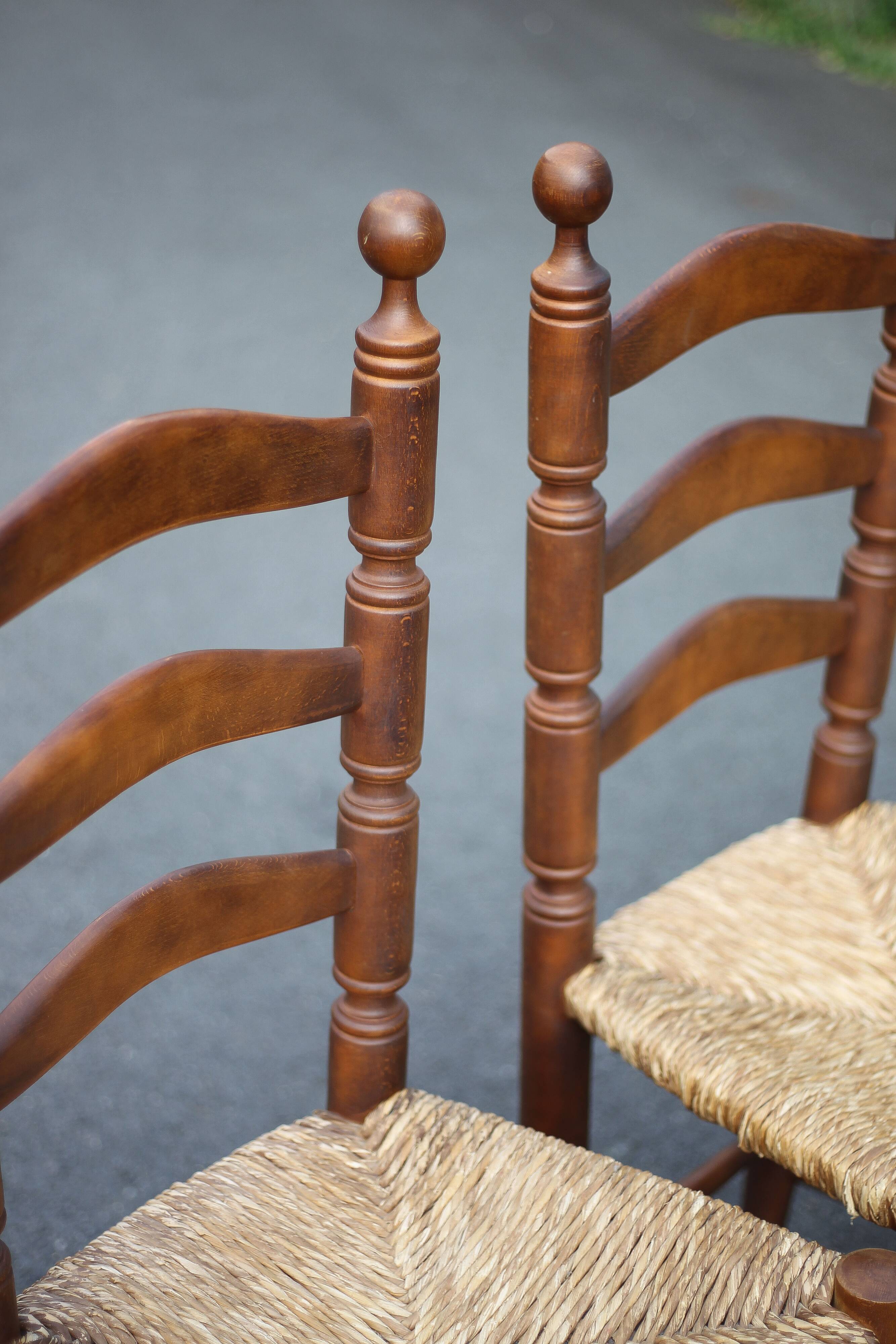 Set of 5 vintage wooden and straw chairs, straw chair, countryside