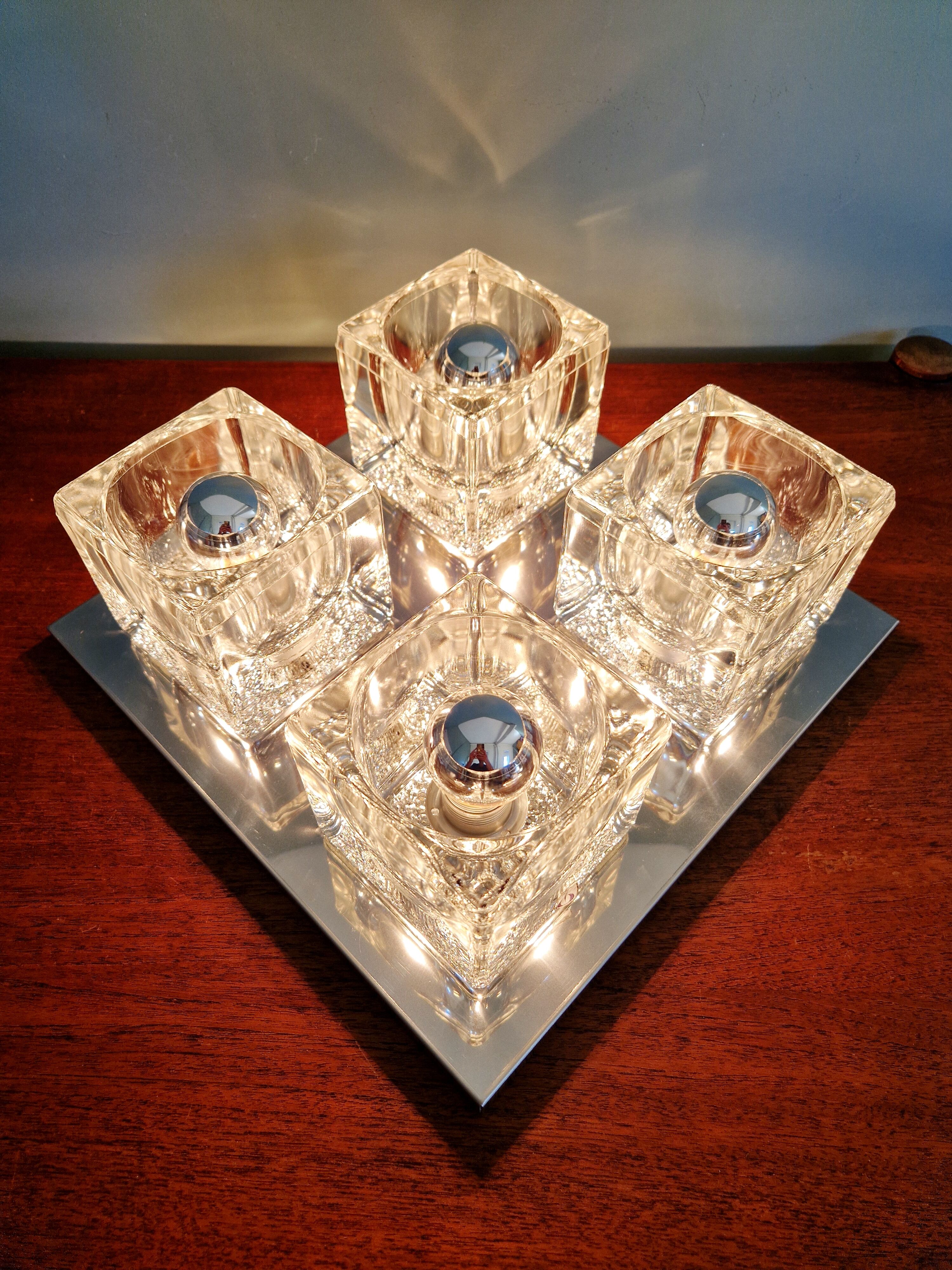 Square ceiling light/wall light Ice Cube, Peill & Putzler, 1970