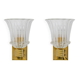 Attributed to Barovier & Toso Brass and Pulegoso Murano Glass Sconces, Pair