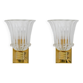 Attributed to Barovier & Toso Brass and Pulegoso Murano Glass Sconces, Pair