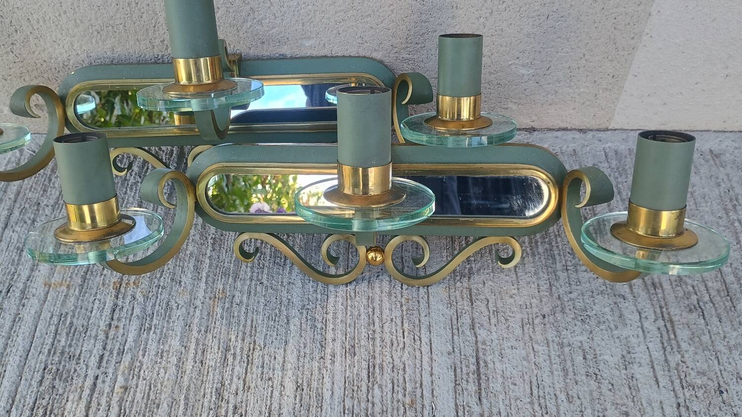 Art Deco luminaire pair of double wall sconces and mirror DLG SUBES AD