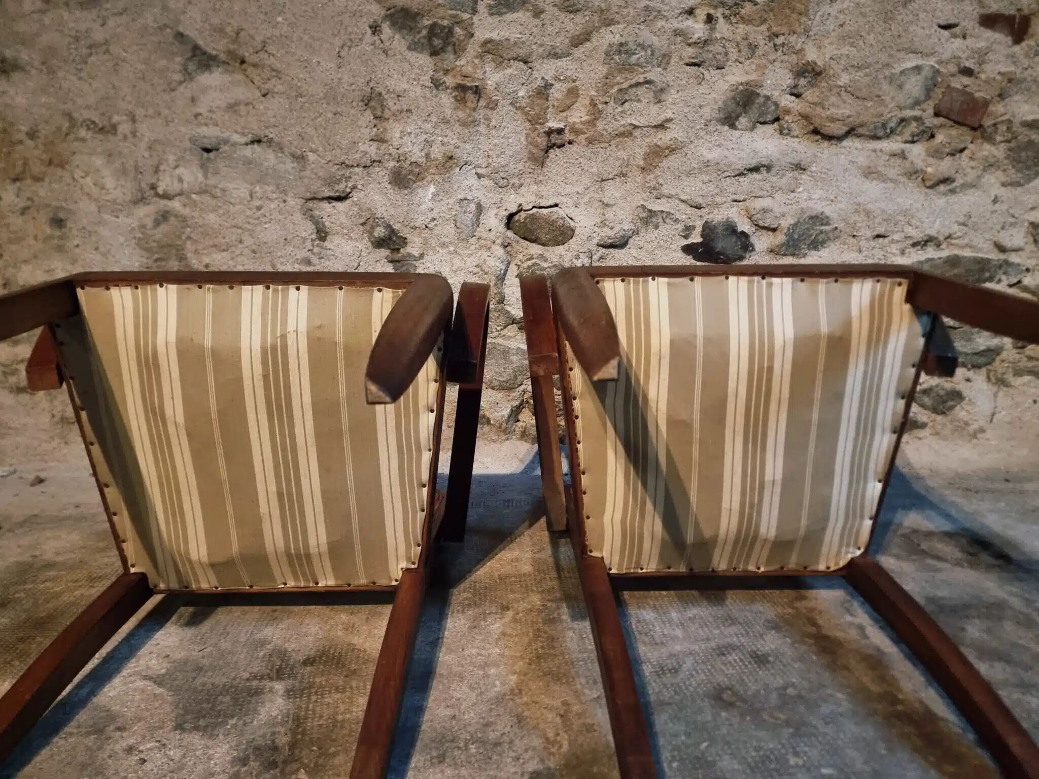Pair of French Art Deco armchairs in beech, 1930s