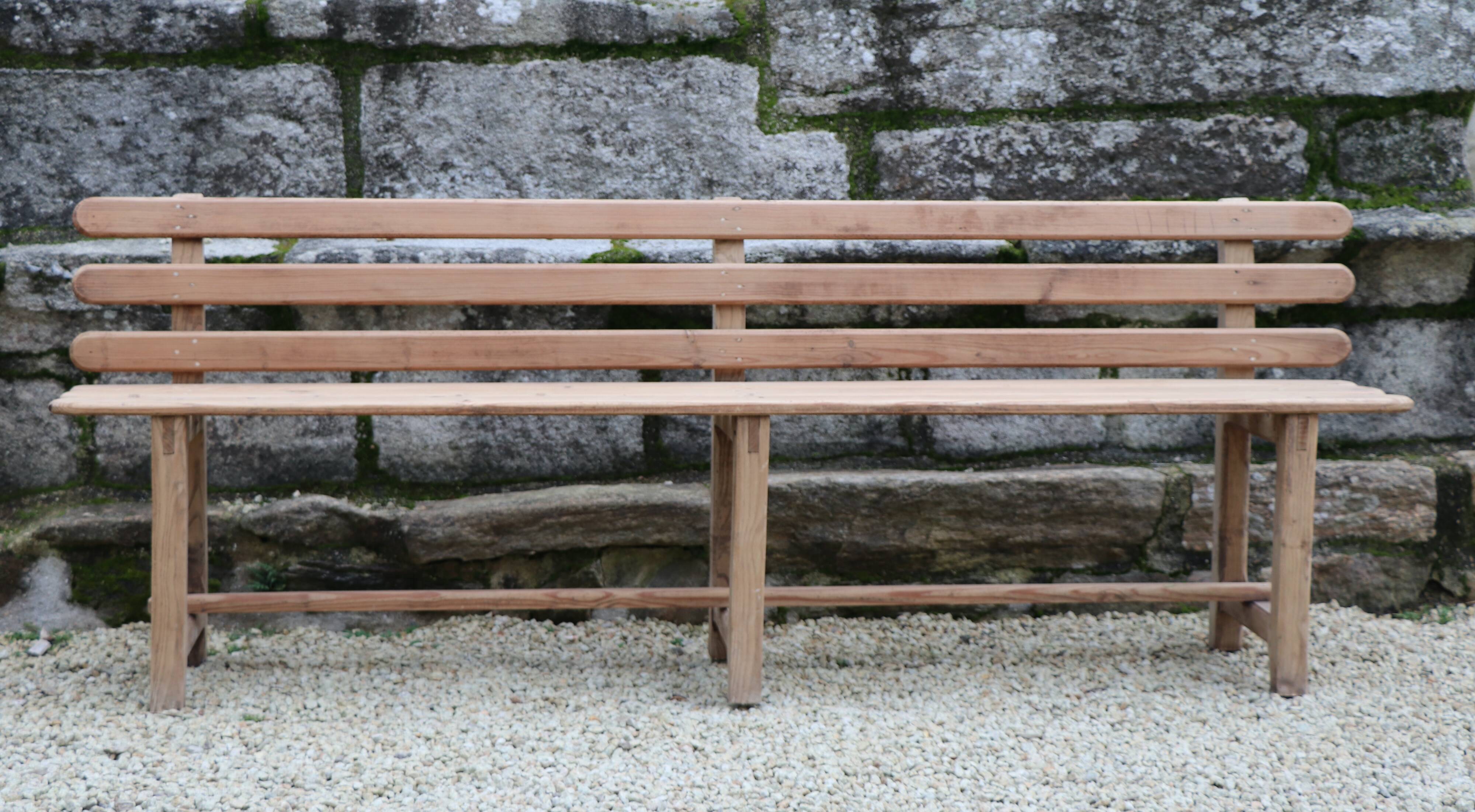Large bench with solid wood backrest, 1930 Brittany