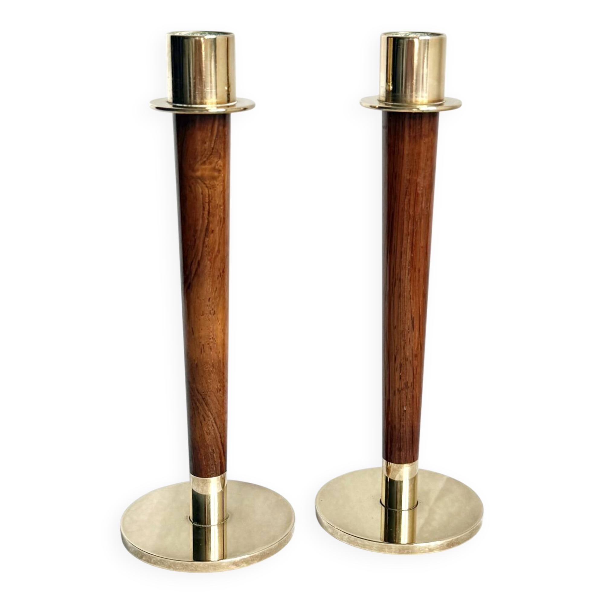 Pair of Danish Art Deco Candle Holders  in Wood & Brass