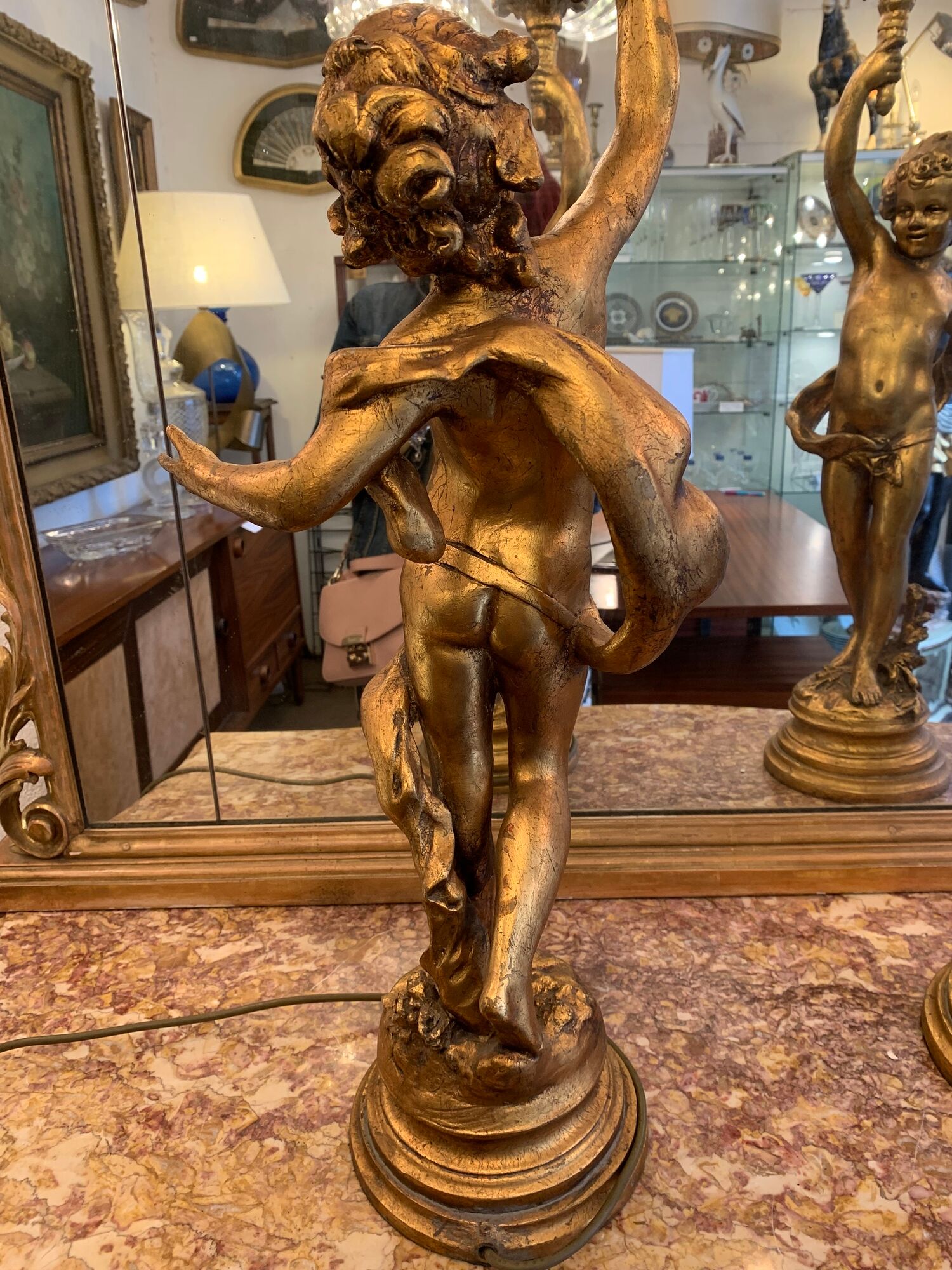 Pair of gilded wooden lamps from the 1960s