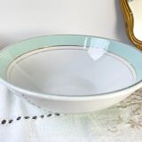 Vintage white and green porcelain salad bowl, Luneville, Epinay, France, 1950s