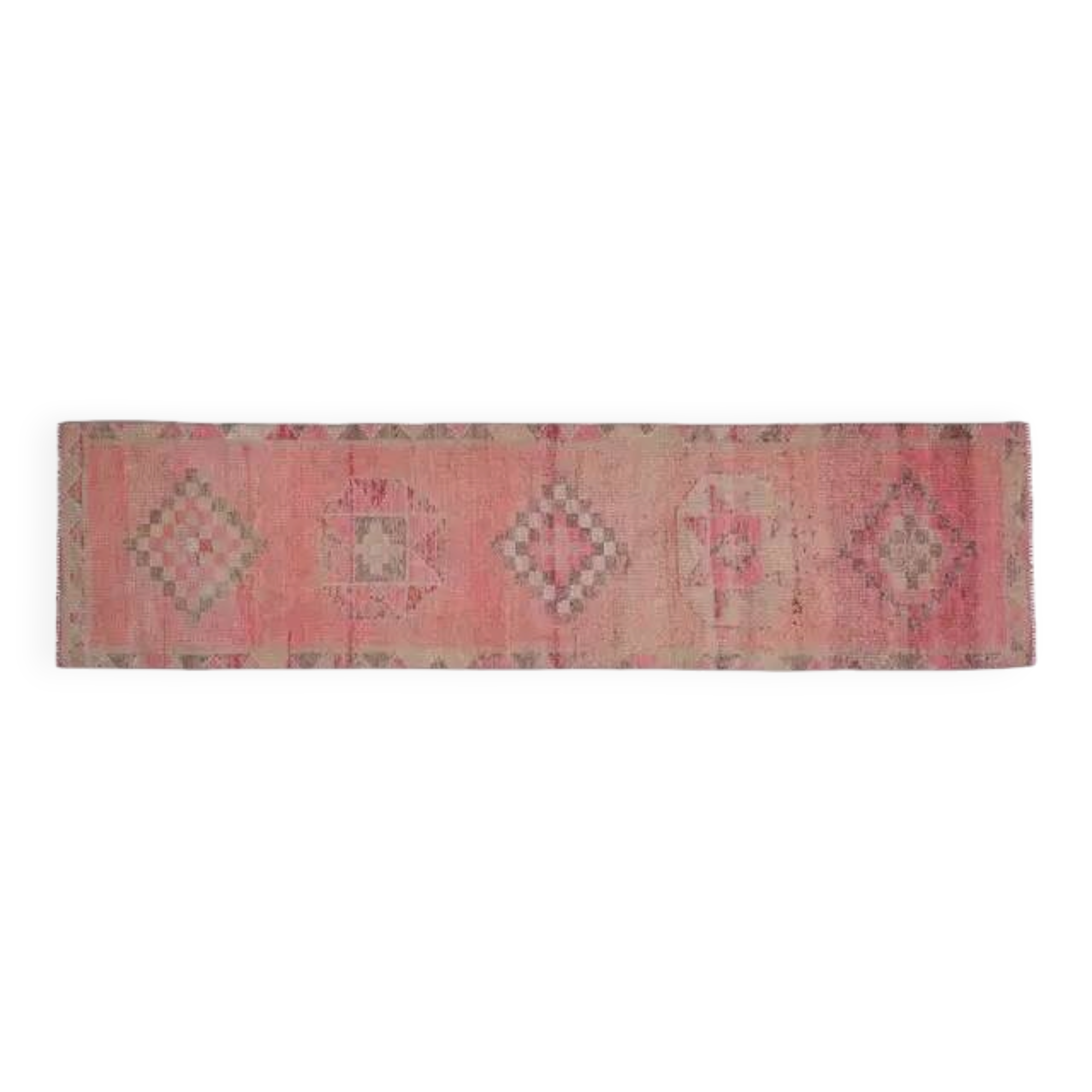 Pink Turkish Vintage Handmade Woven Wool Oushak Runner Rug 78x330