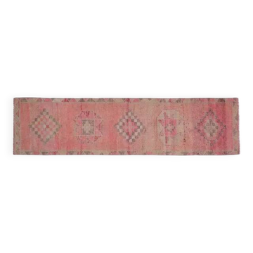 Tapis couloir Oushak en laine tissé à la main vintage turc rose 78x330