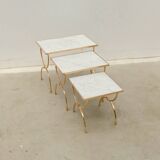 Neoclassical brass and marble nesting tables, 1950